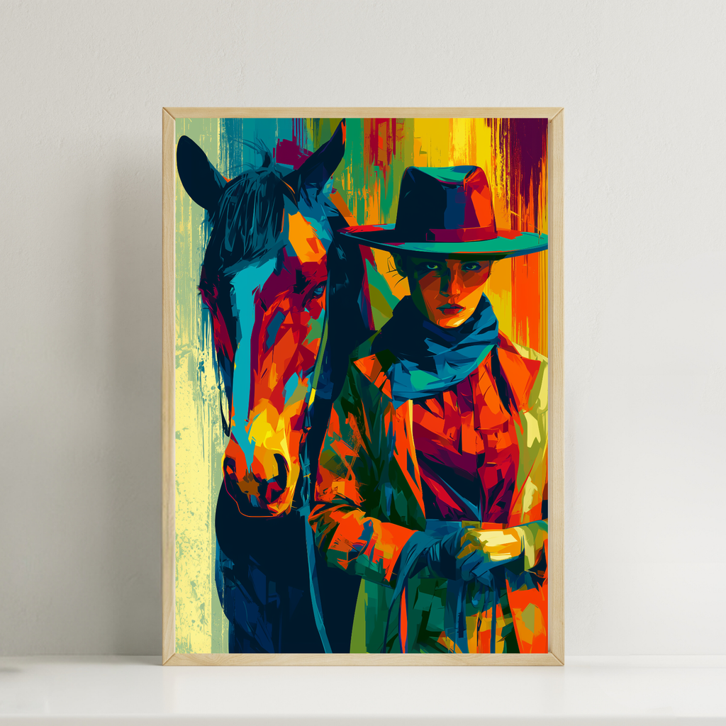 Colourful Style Abstract Horse & Figure print Wallart