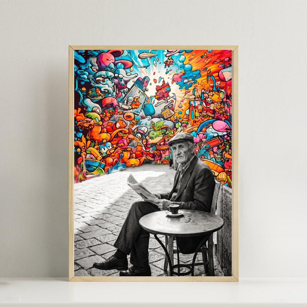 Italian Man News, coffee and art print Wallart