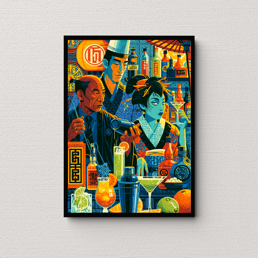 Japanese Drinks at the Bar print Wallart