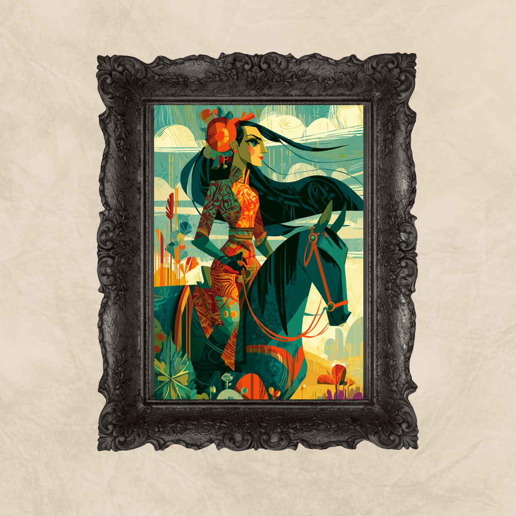 whimsical illustration of a girl on a horse print Wallart