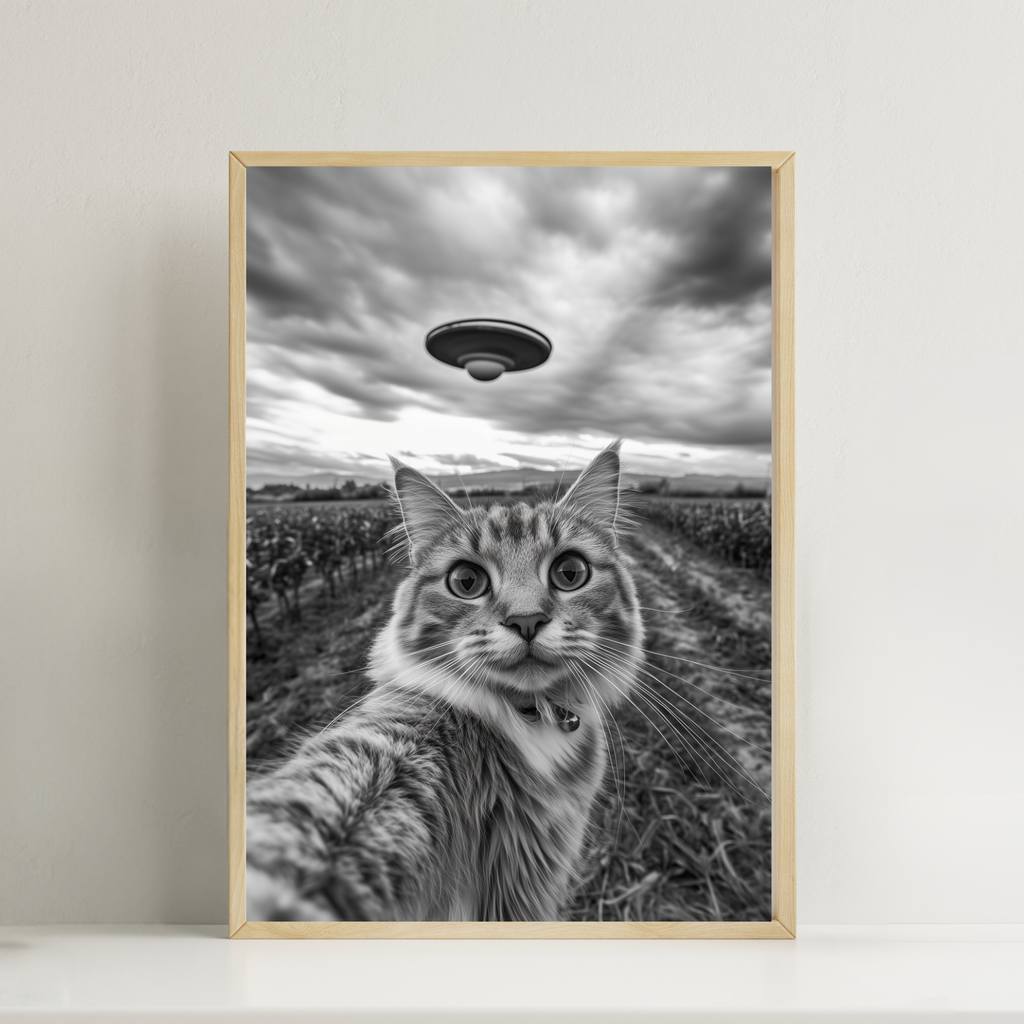 Cat Taking a Selfie with a UFO Print