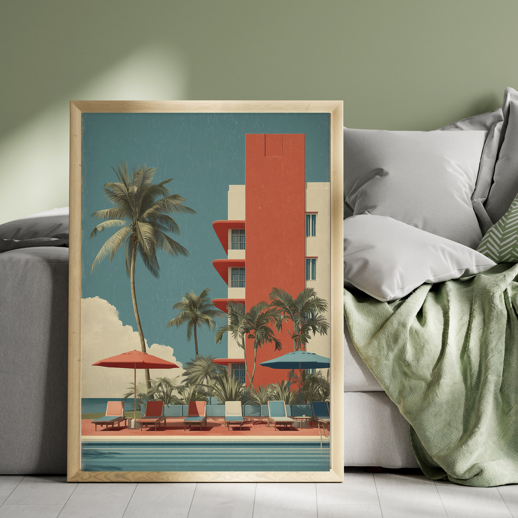 Art Deco Hotel at the Beach print Wallart