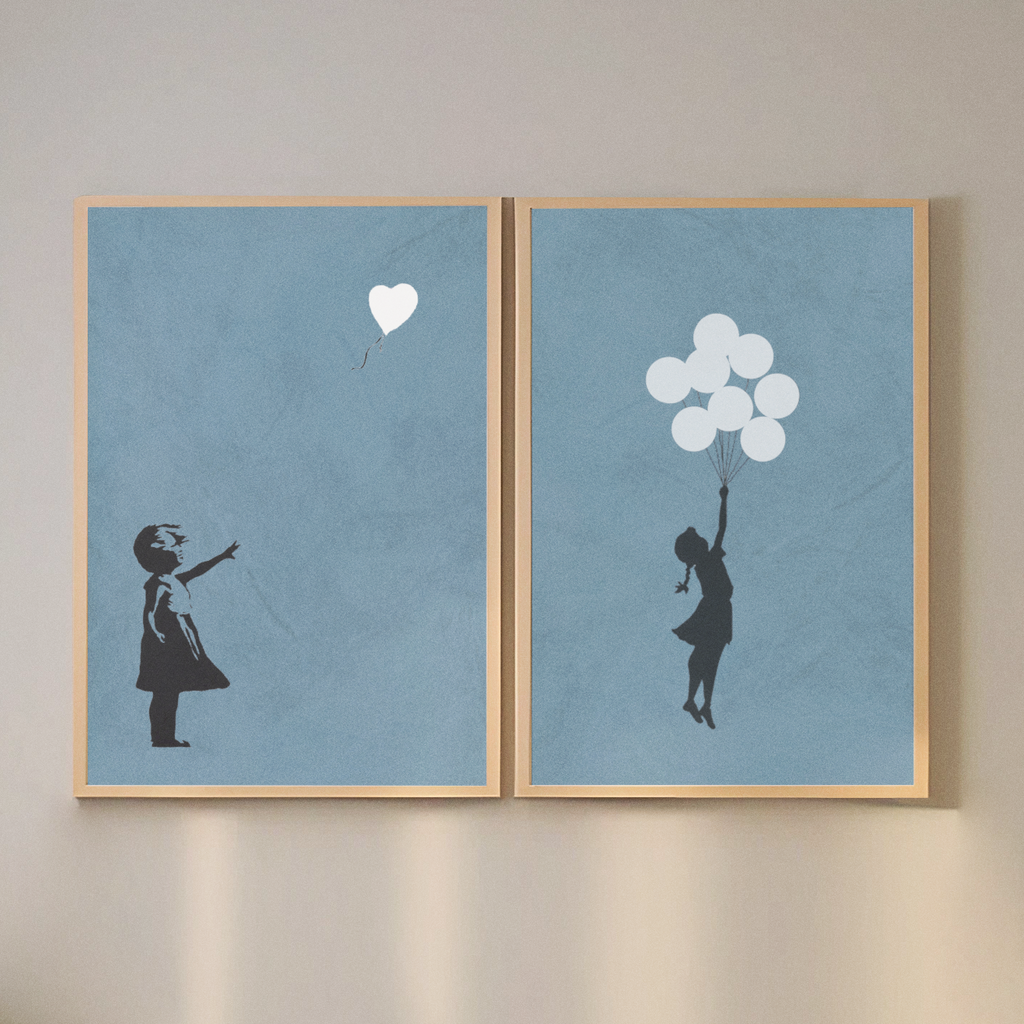 Banksy Balloon Set of 2 Poster Prints Blue