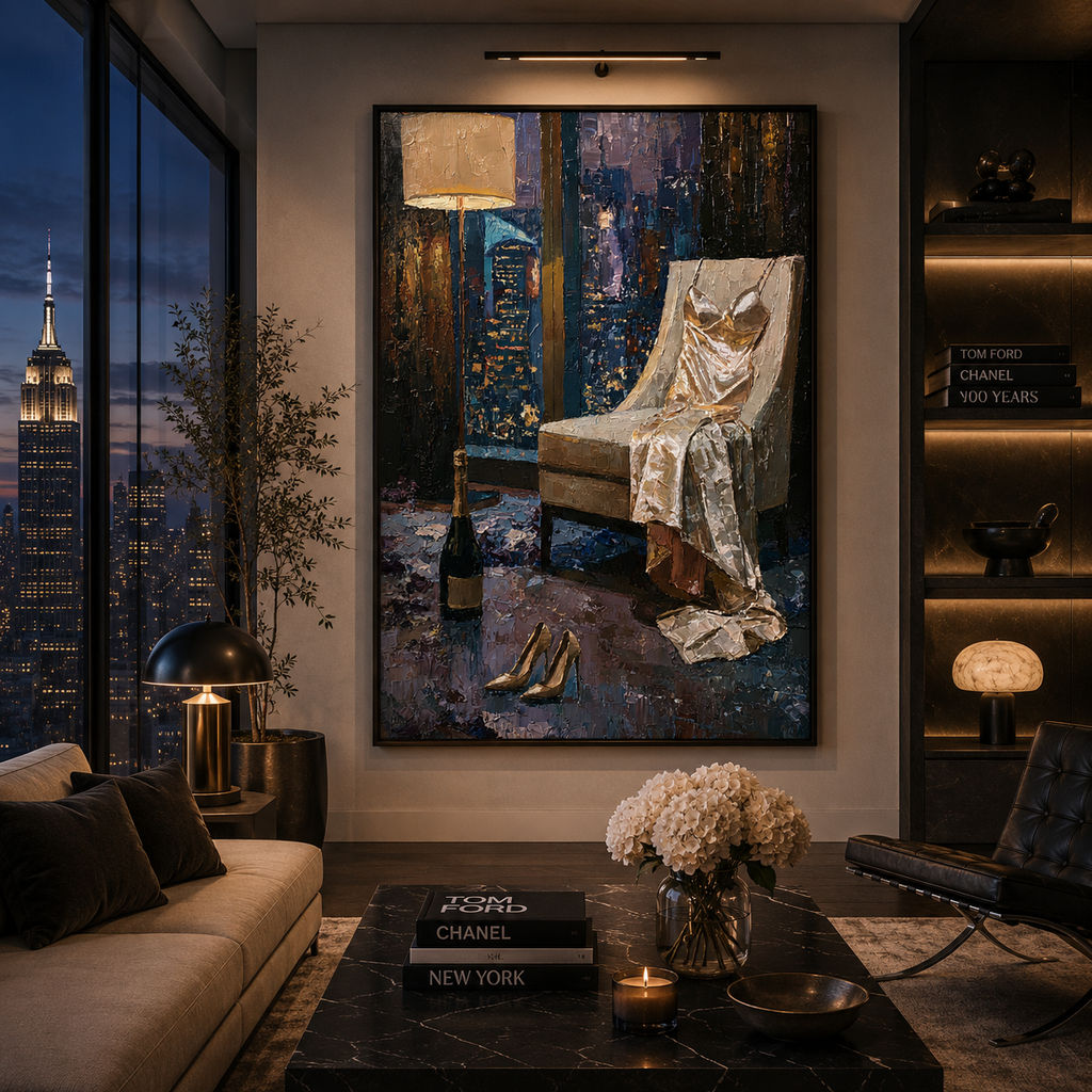 Luxury Interior Wall Art, Fashion Editorial Print, Modern Impressionist Painting, City Nightscape Decor, Elegant Home Art, wallart, print