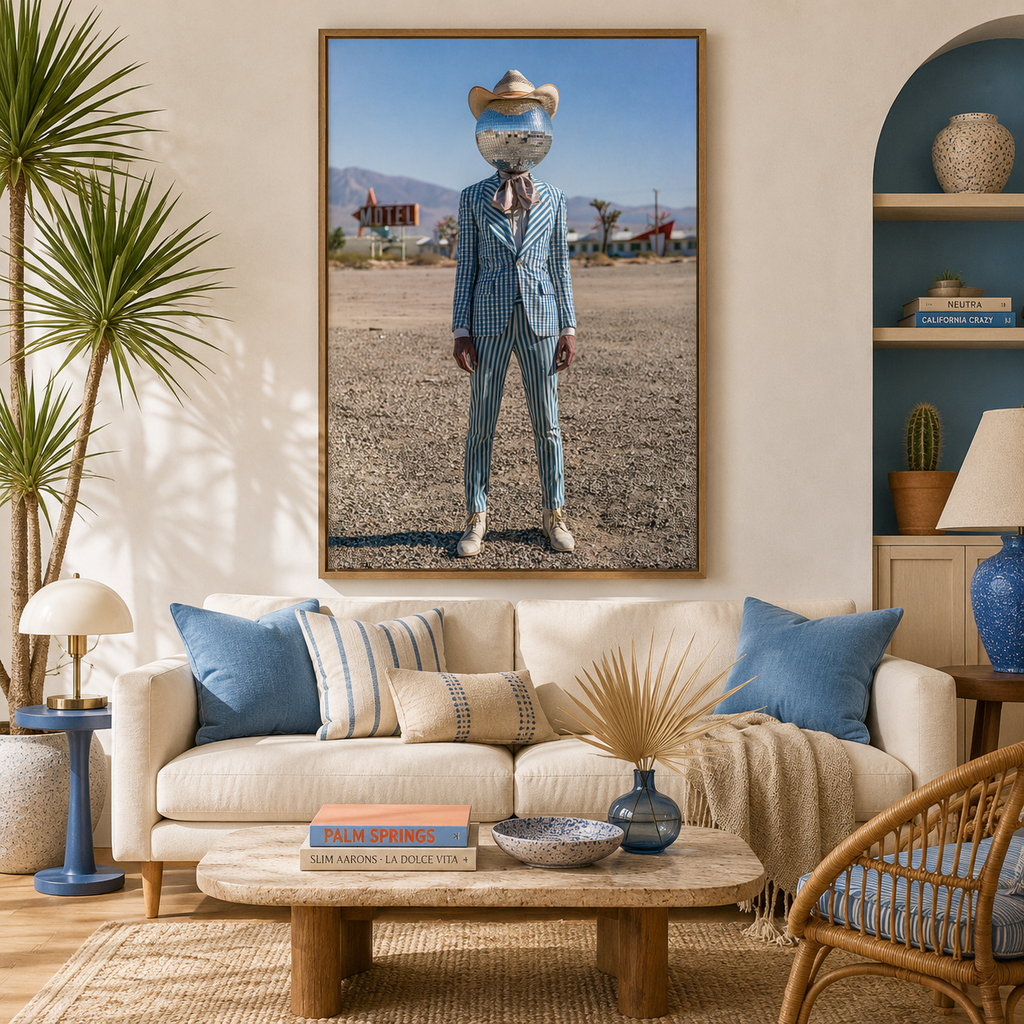 Mirrorball Cowboy Art Print, Contemporary Western Decor, Retro Desert Aesthetic Print