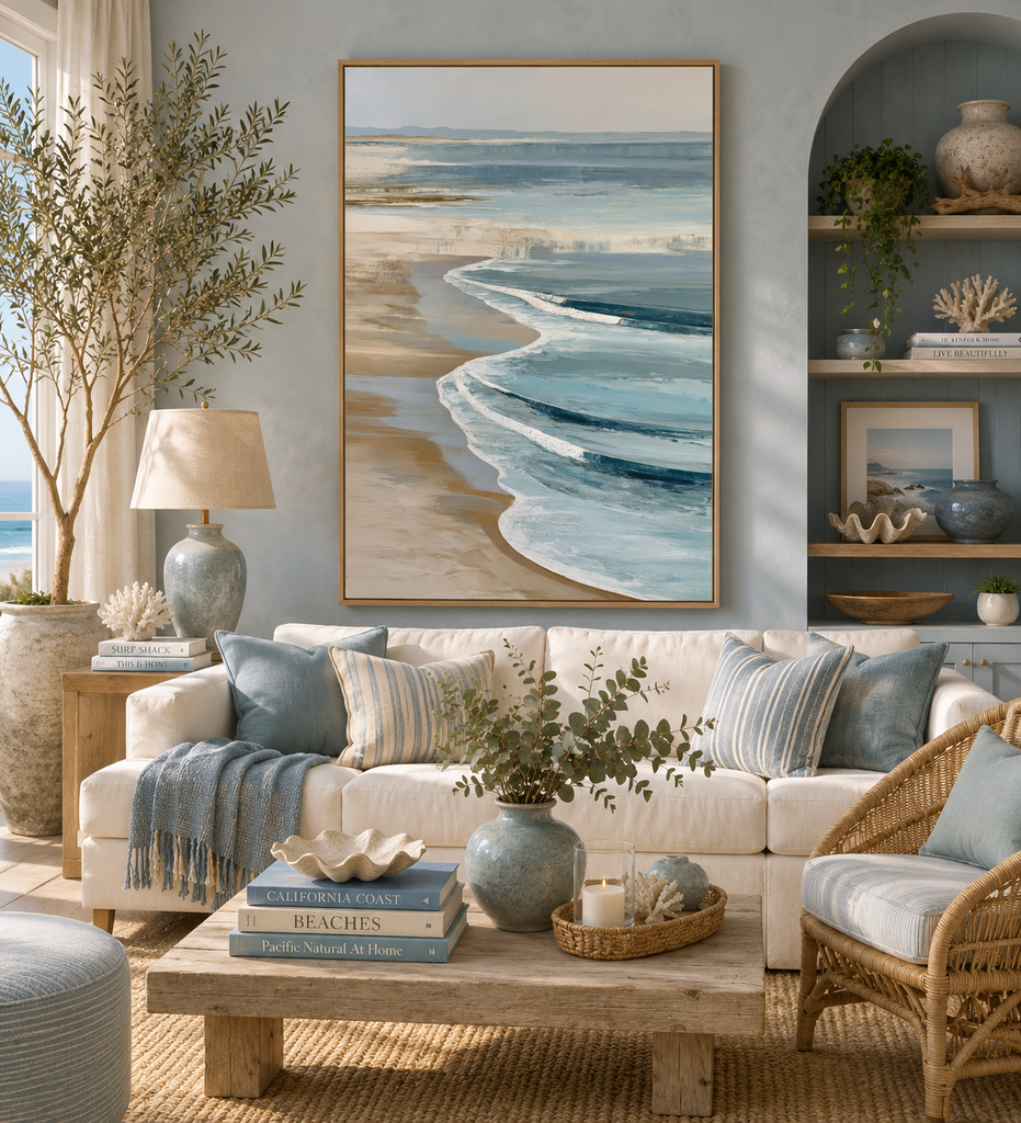 Modern Coastal Wall Art, Beach Scene Print, Neutral Ocean Artwork, Hamptons Style Decor