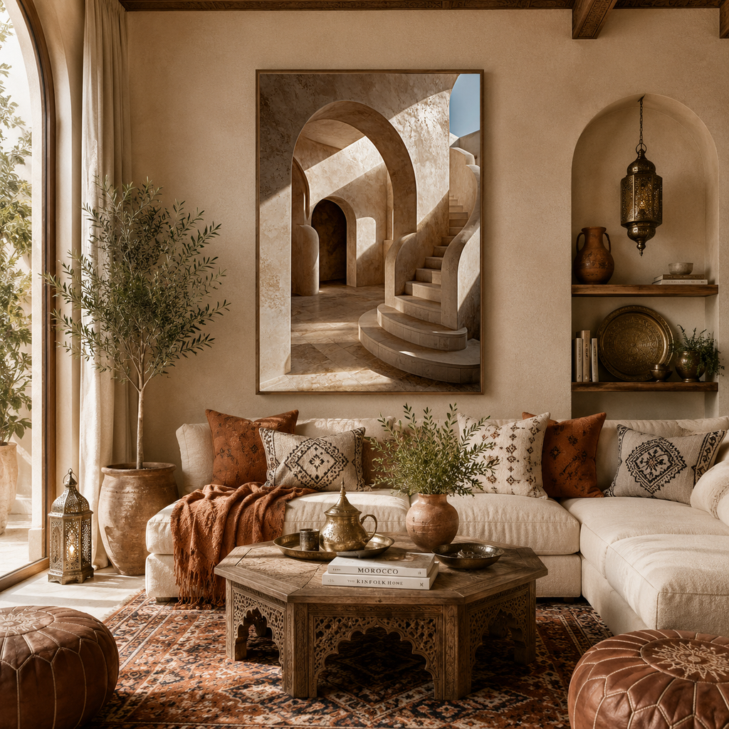 Moroccan Arches Print, Minimalist Architecture Wall Art, Neutral Beige Decor