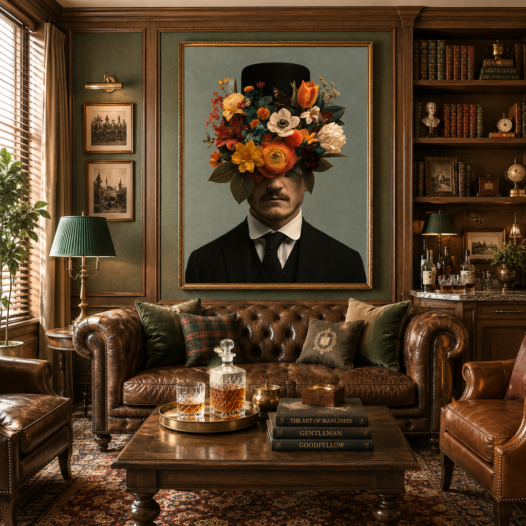Botanical Gentleman Portrait, Surreal Floral Wall Art, Luxury Eclectic Decor