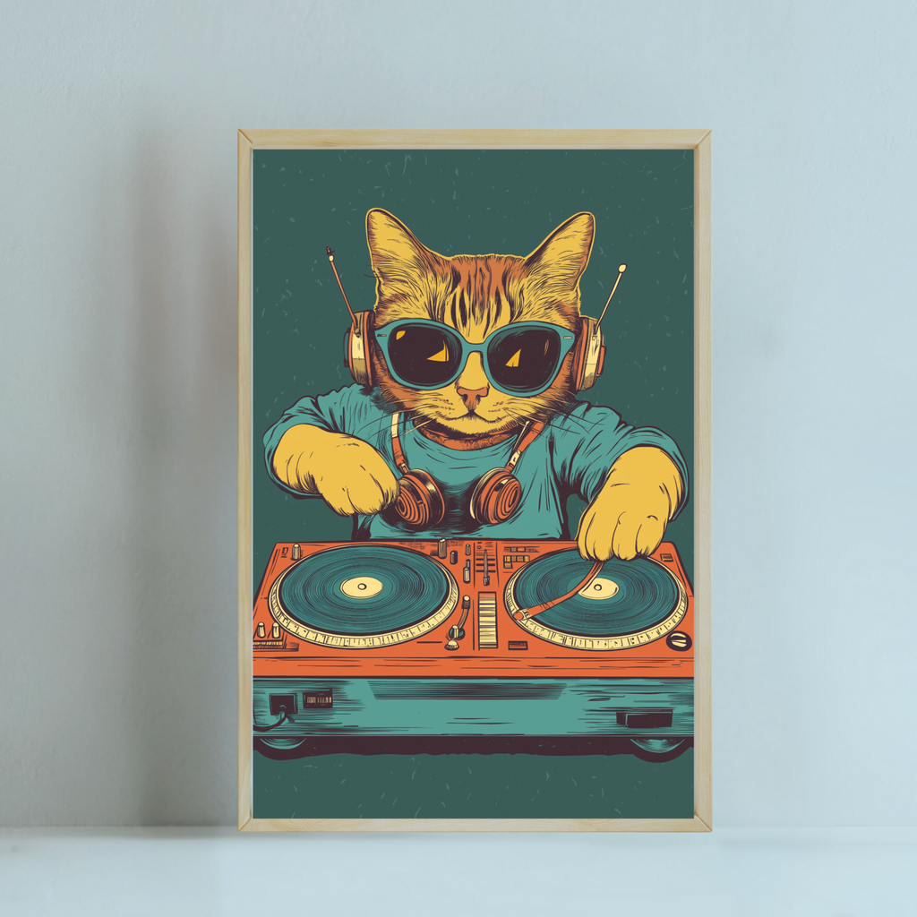 DJ Cat illustration print poster wallart