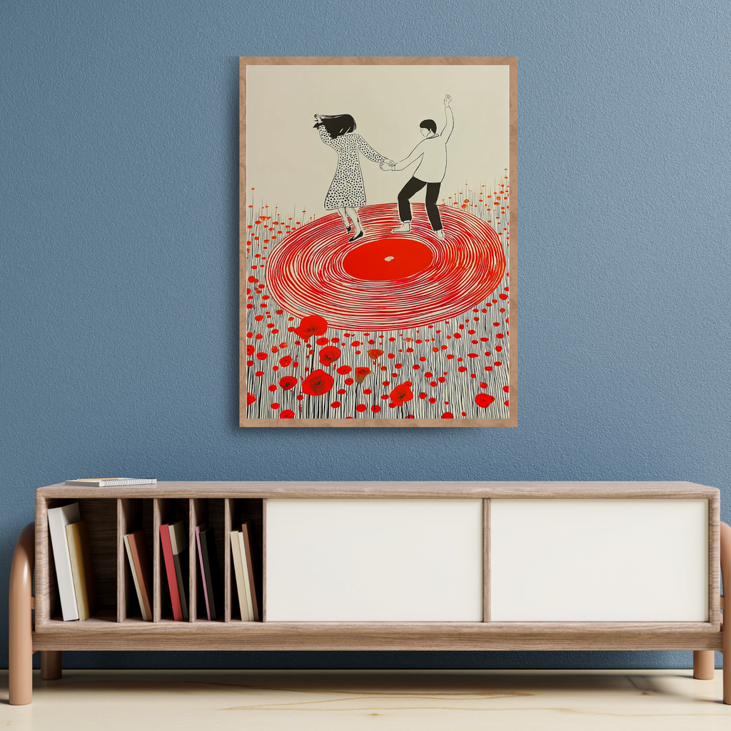 Dancing Couple Print in a field of flowers.