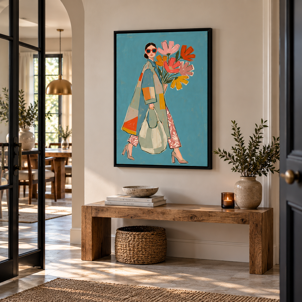 Woman shopping for Flowers CANVAS print