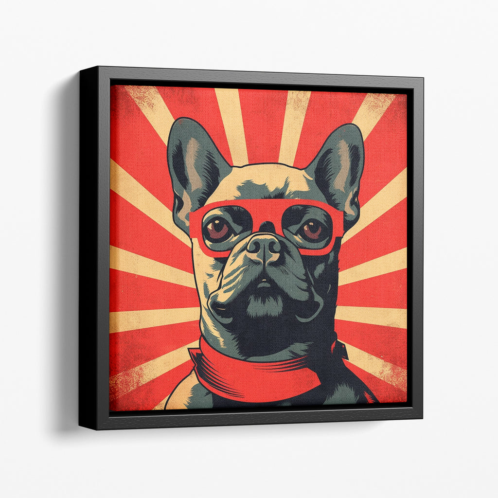 French Bulldog Red Glasses Framed Canvas