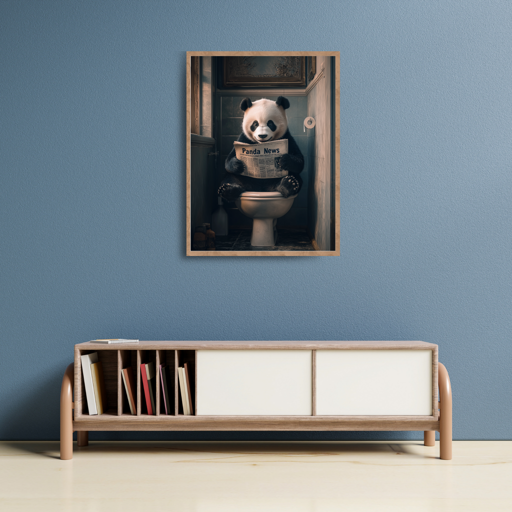 Panda on Toilet with Newspaper print – Big Art Shop