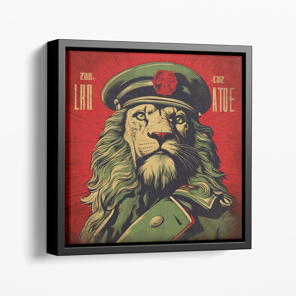 Red Army Lion in Hat Framed Canvas