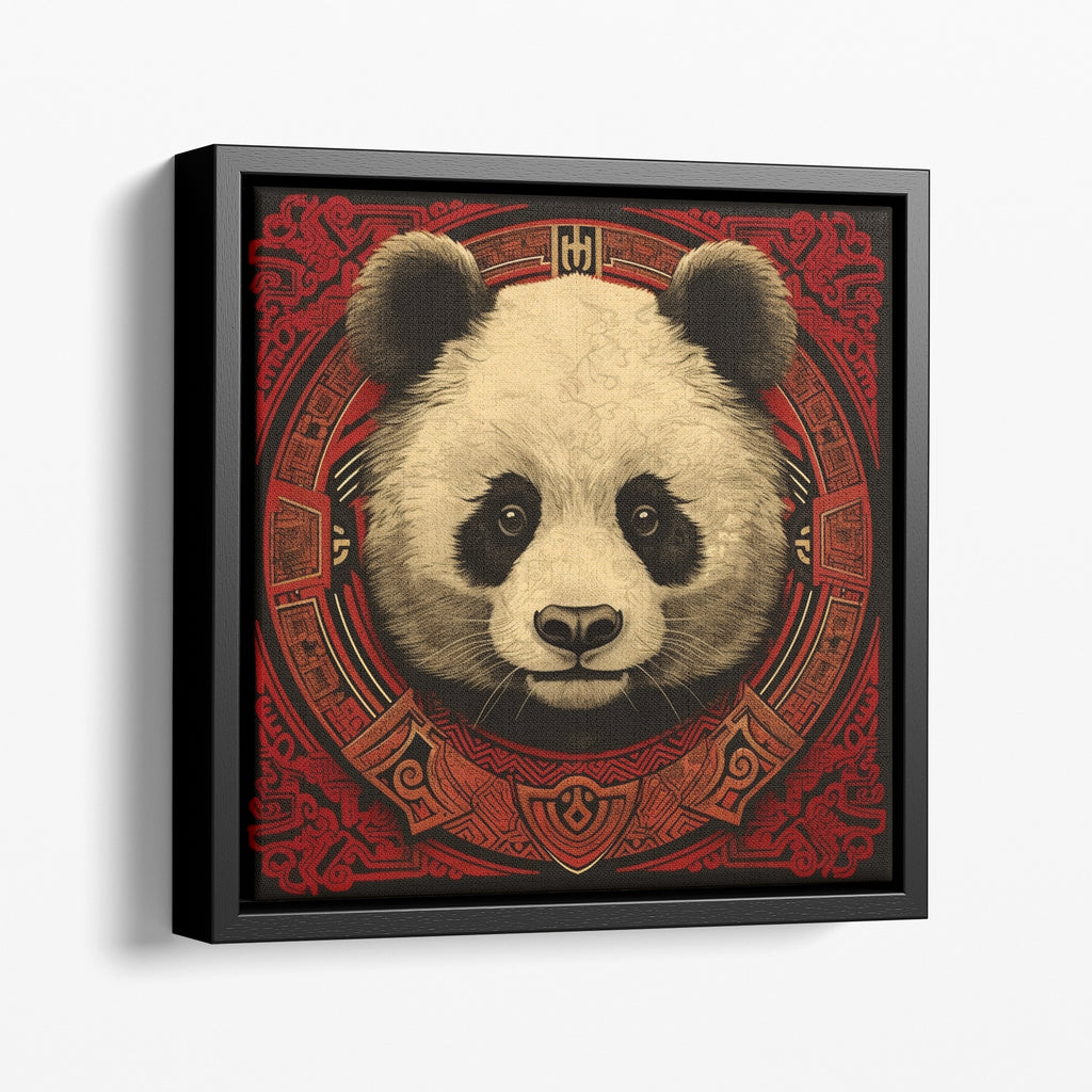 Red Army Panda Pattern Framed Canvas