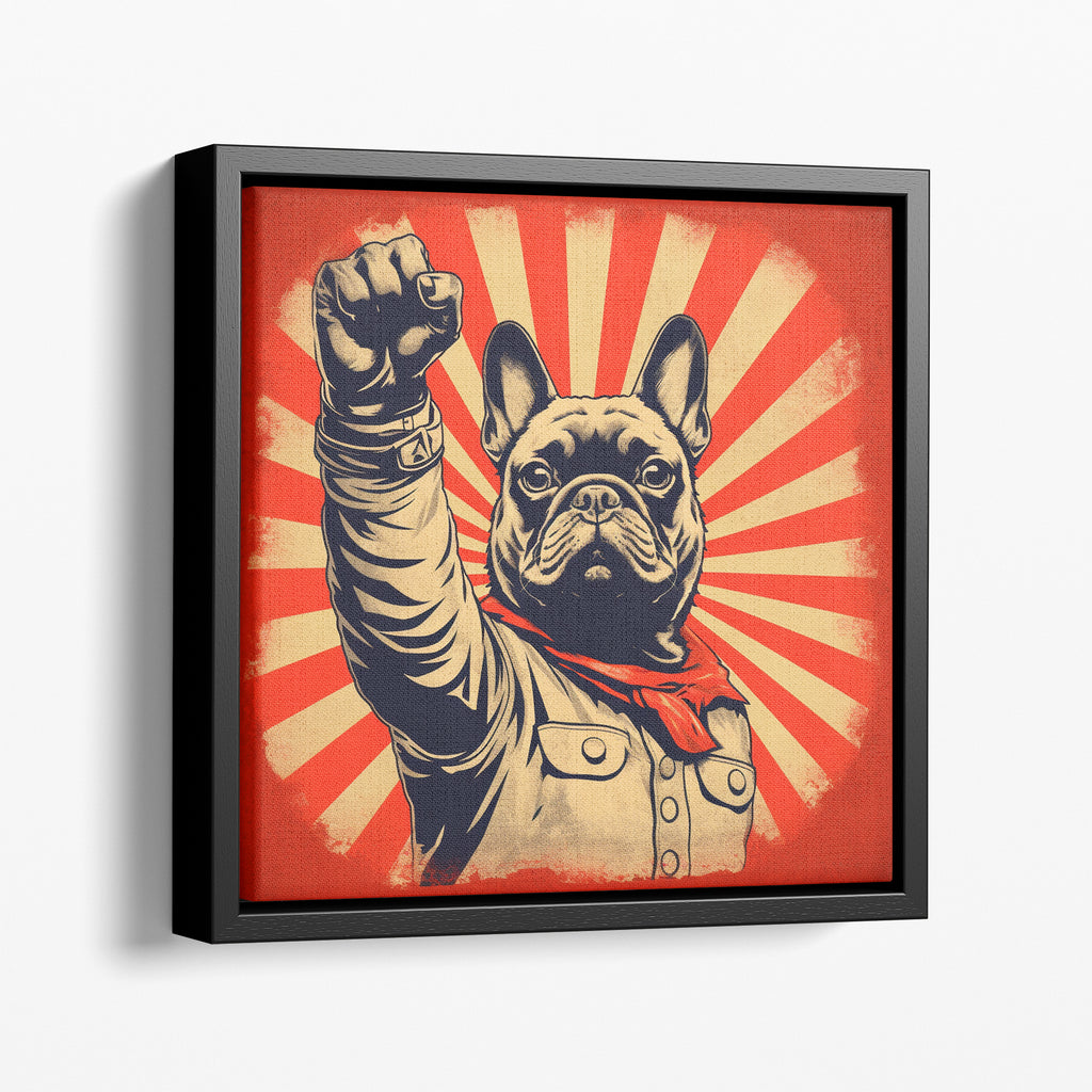 French Bulldog Power Salute Framed Canvas