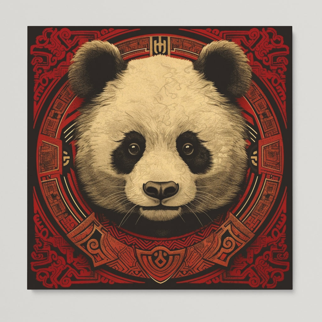 Red Army Panda Pattern Framed Canvas