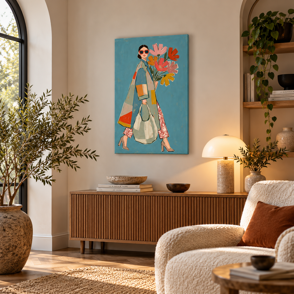 Woman shopping for Flowers CANVAS print