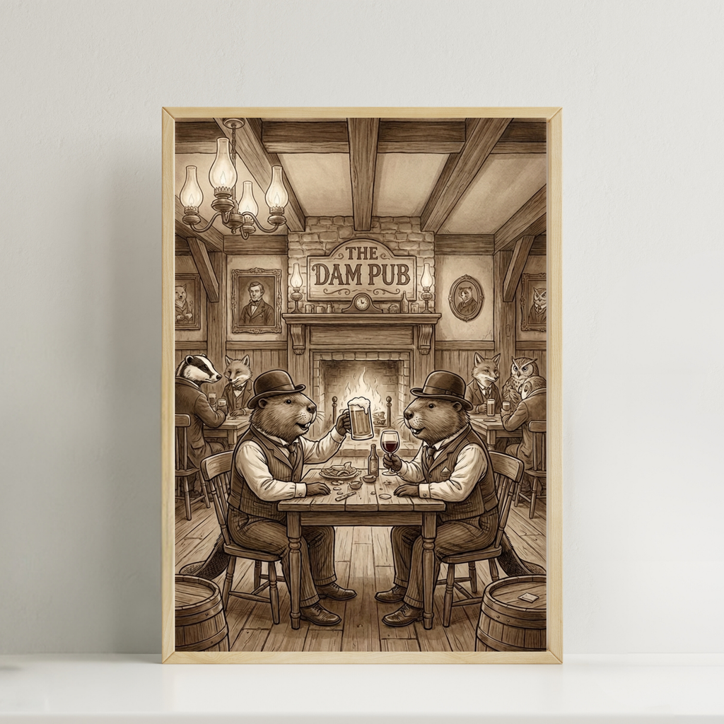 Beavers at The Dam Pub print Wallart