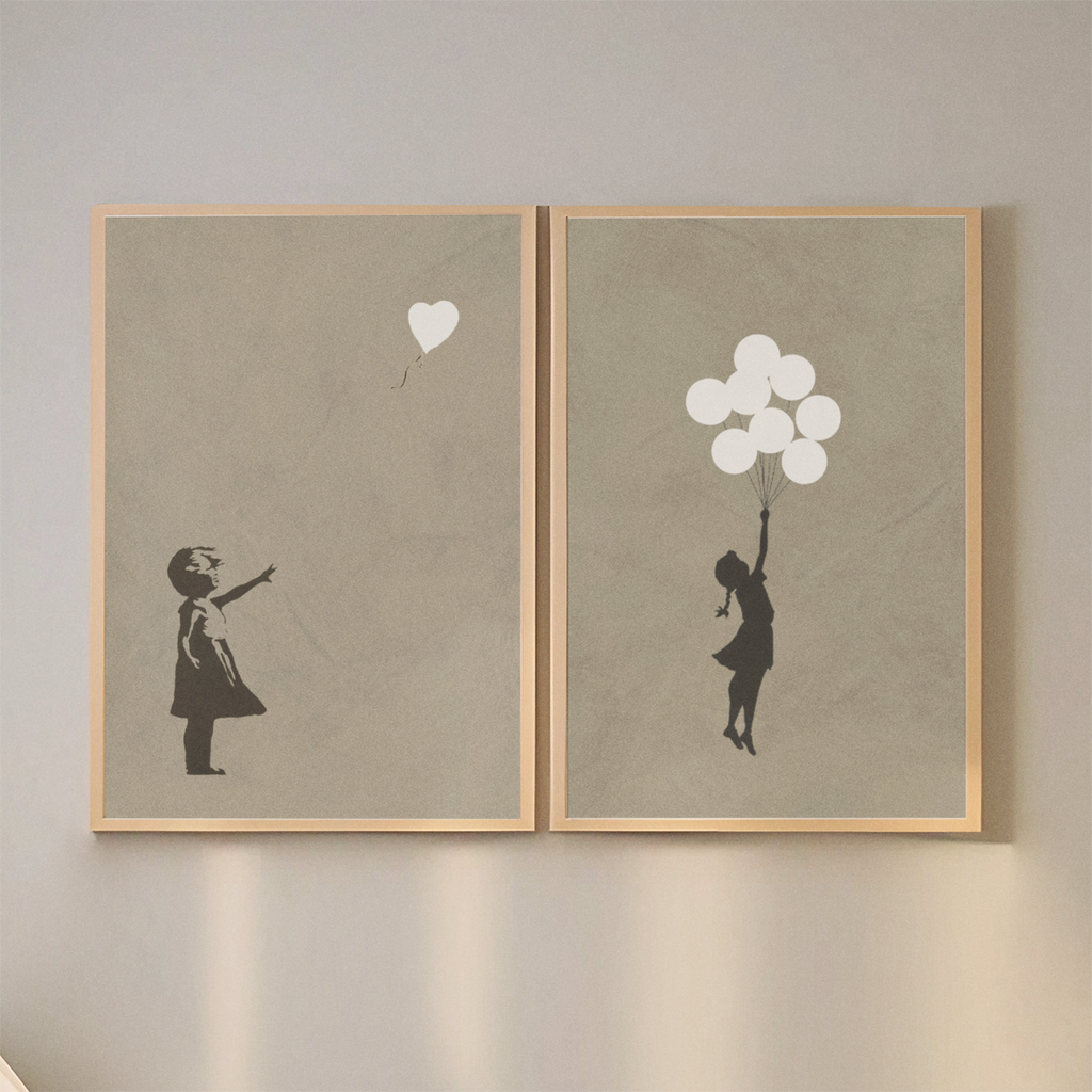 Banksy Balloon Set of 2 Poster Prints Natural