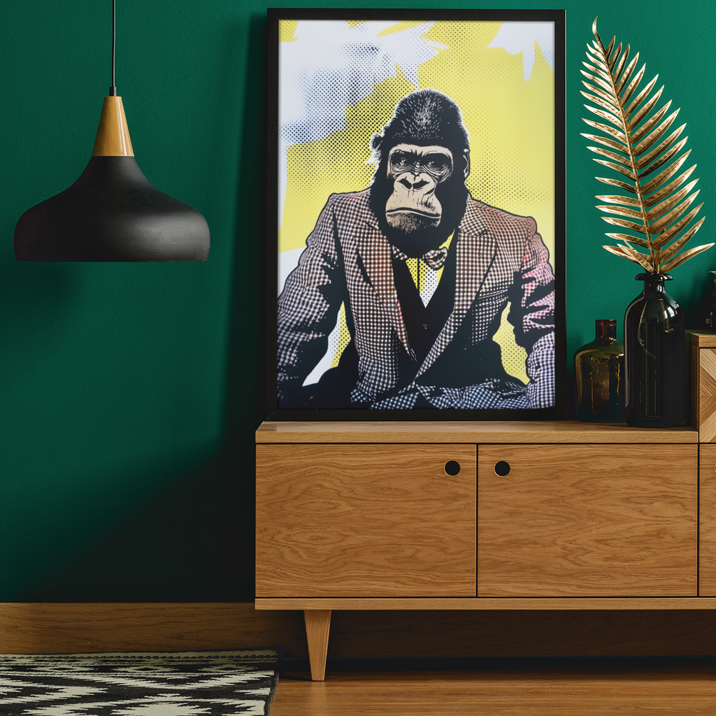 Gorilla wearing a tweed suit Print