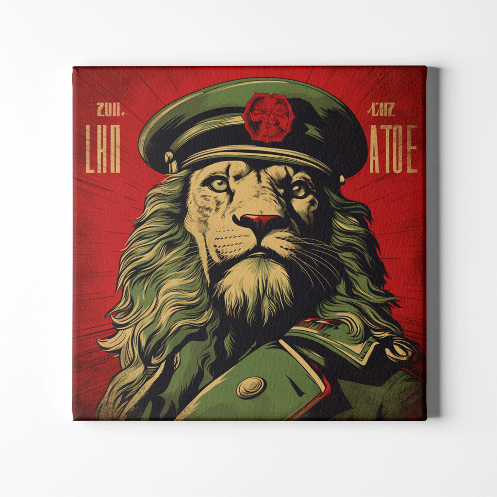 Red Army Lion in Hat Framed Canvas