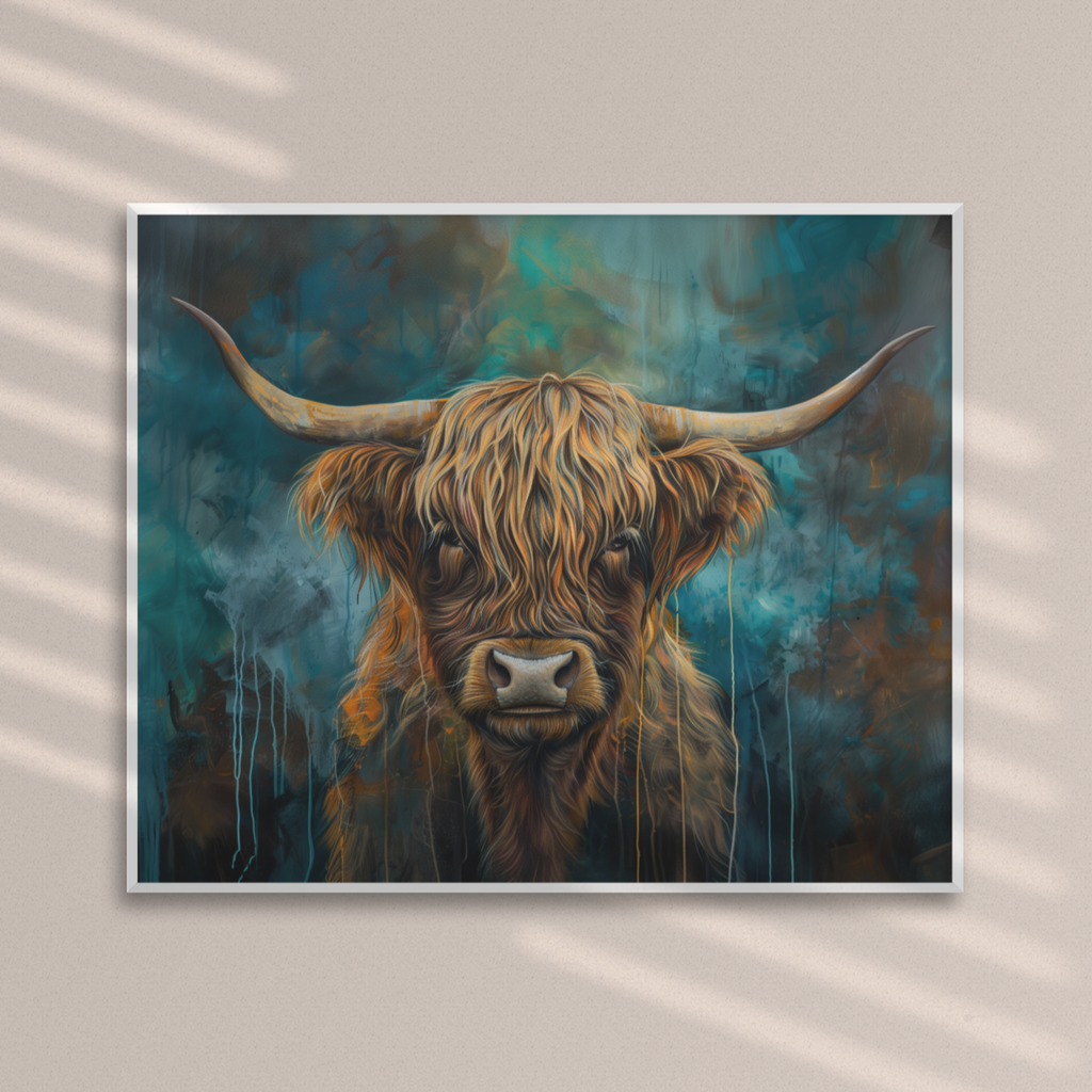 Highland Cow Print, Blues and Browns