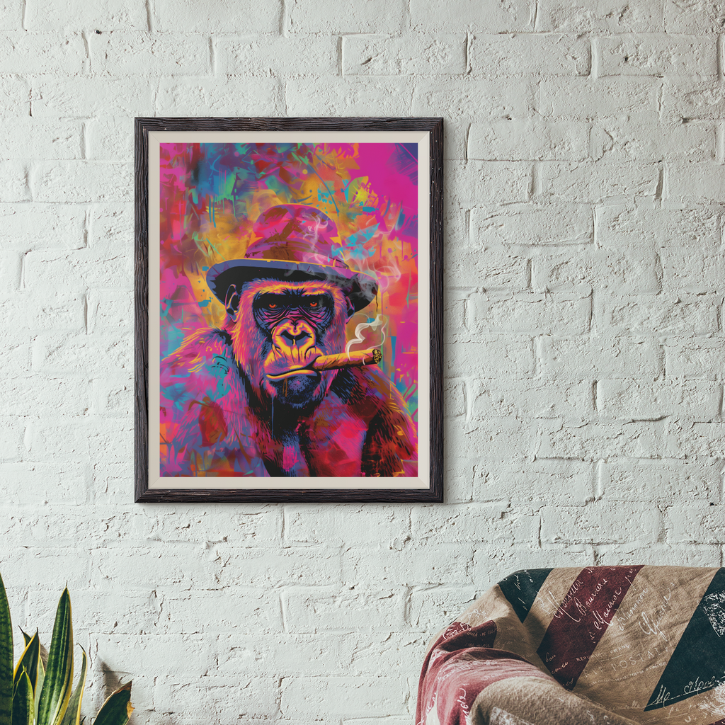 Cigar Smoking Gorilla Print, colourful graffiti pop art