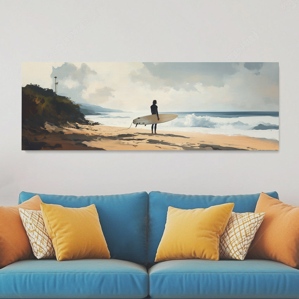 Surfer on a Beach Pastel Canvas