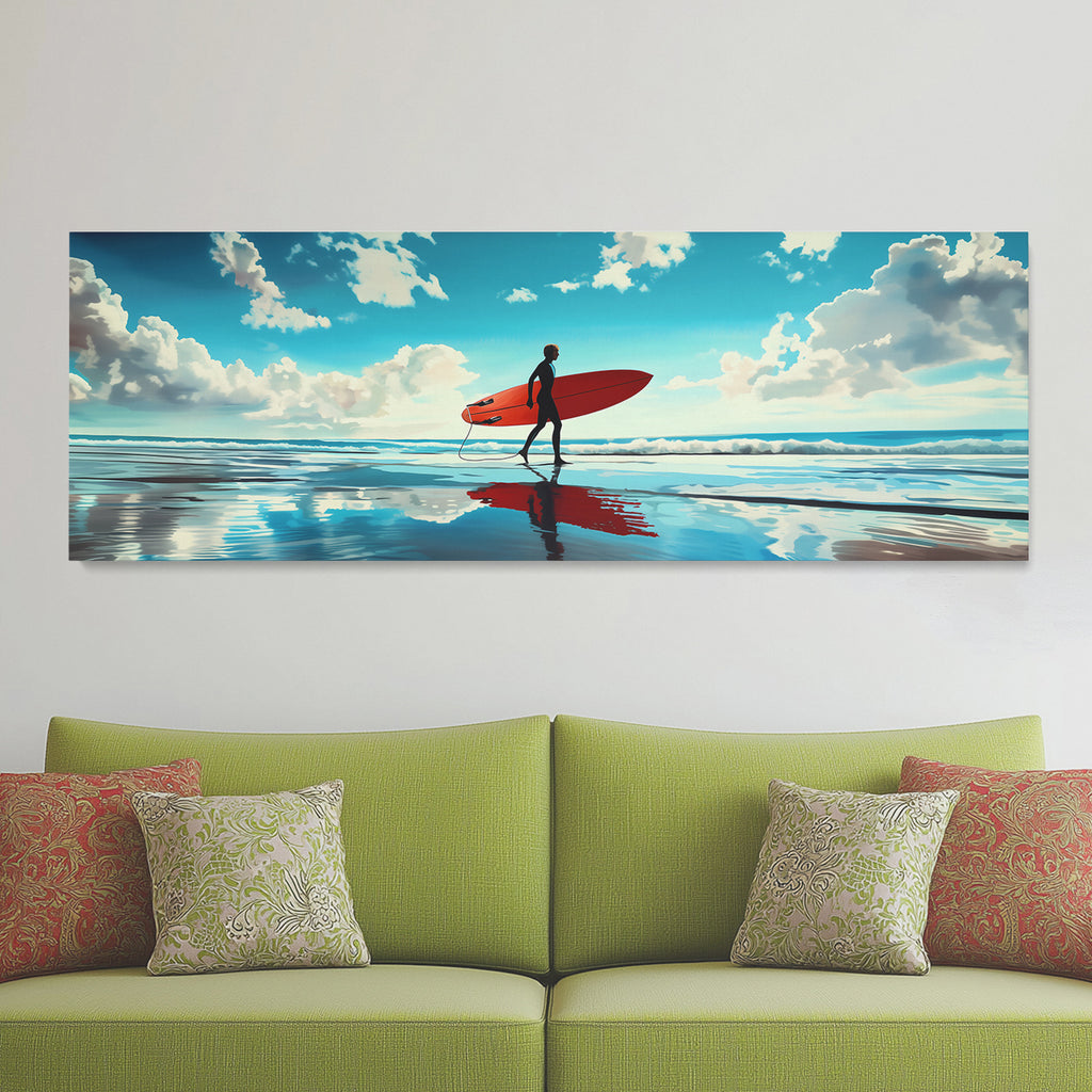 Surfer on a Beach Red Blue Canvas