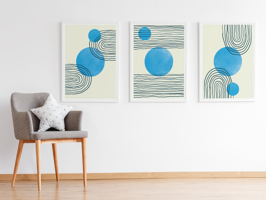 Abstract contemporary modern shape art prints | set of three prints, geometric, giclée art print in high resolution.