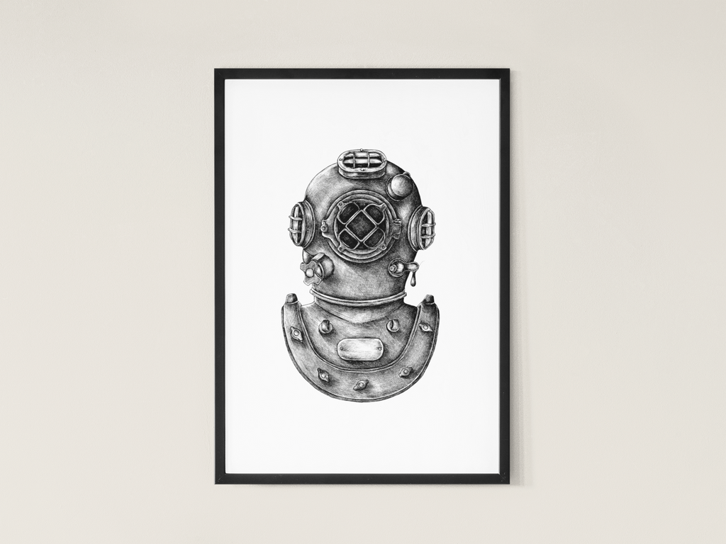 Deep-sea Diver's Helmet, Giclée Art Print in high Resolution, High-Quality Poster print