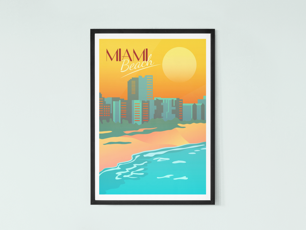 Miami City Beach Travel Poster | Contemporary illustration Art Print