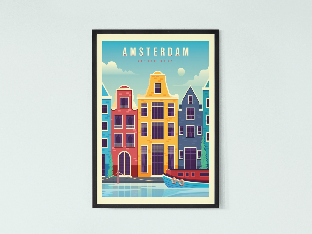 Amsterdam City Travel Poster | Contemporary illustration Art Print