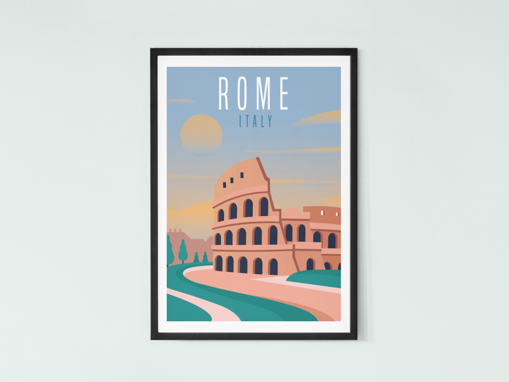 hamburger Rige Vejfremstillingsproces Rome City Travel Poster | Contemporary illustration Art Print – Big Art Shop
