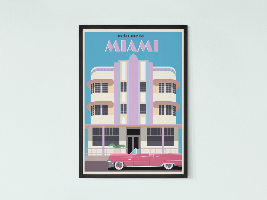 Miami City Travel Poster | Contemporary illustration Art Print