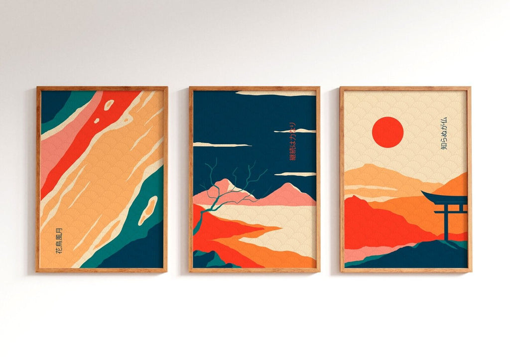 Japanese design and quotes illustration art prints | set of three prints
