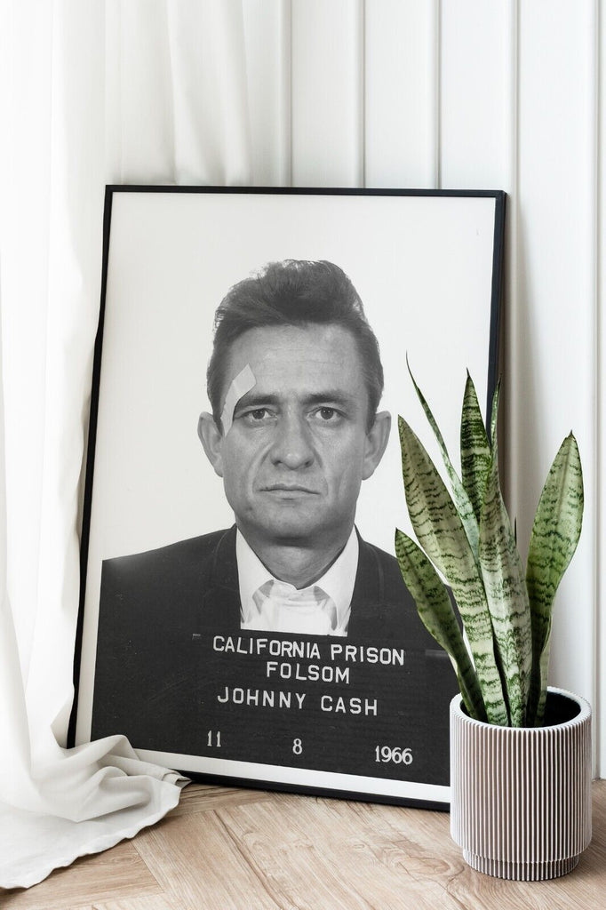 Johnny Cash Mugshot Glossy Poster - Folsom Jail Musician Print (Black And White, Ready To Hang)