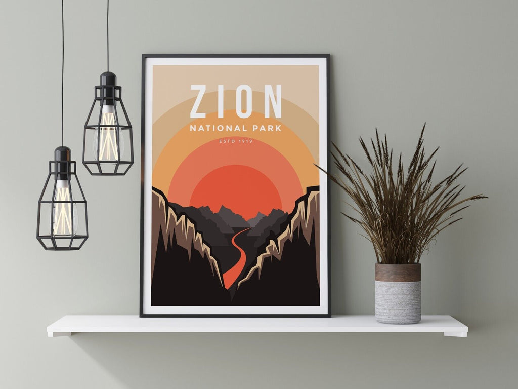 Zion Canyon National Park Travel Poster | Contemporary illustration Art Print