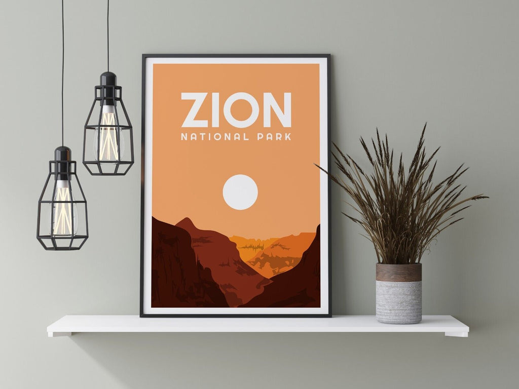 Zion National Park Sun Set Travel Poster | Contemporary illustration Art Print