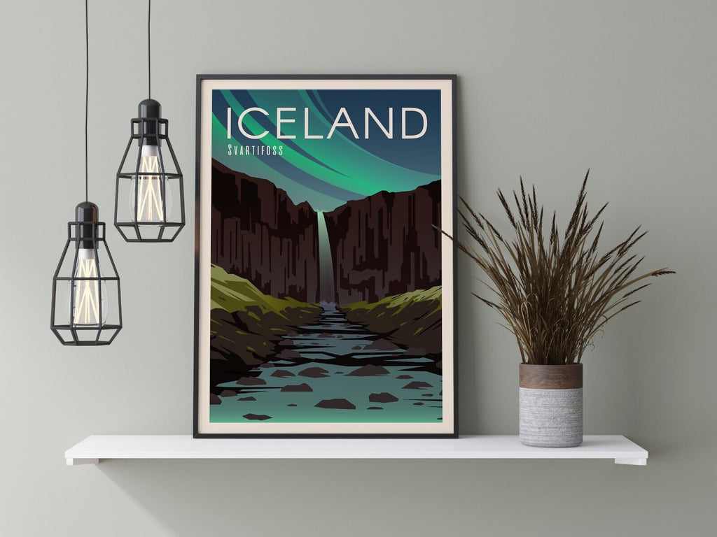 Iceland Svartifoss Travel Poster | Contemporary illustration Art Print
