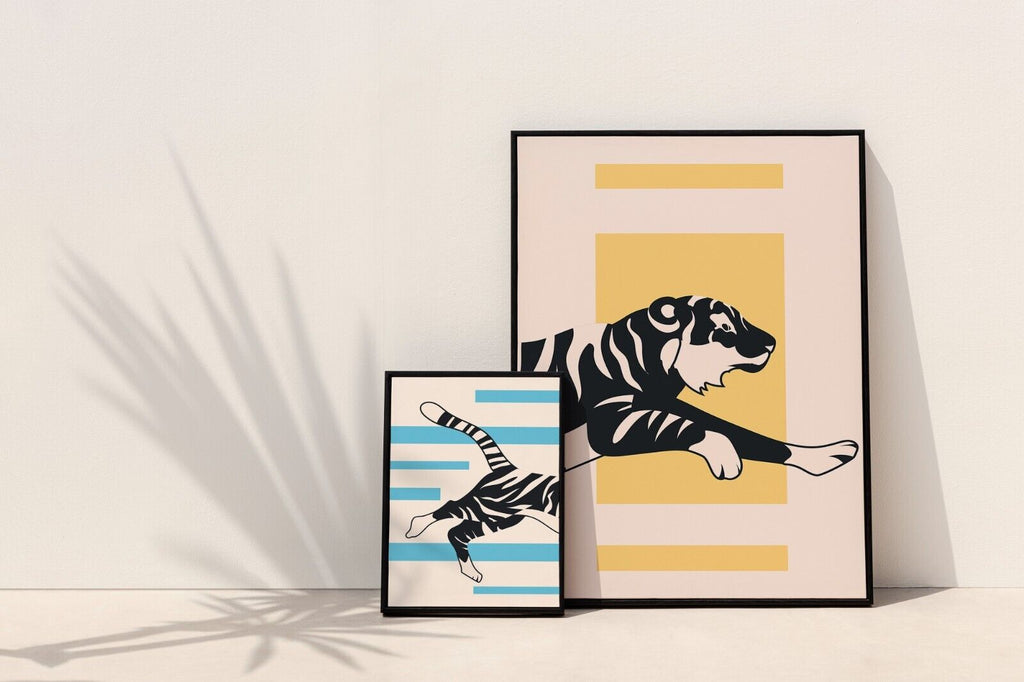 Tiger Print Set of 4, Minimalistic illustration animals with Block Colours