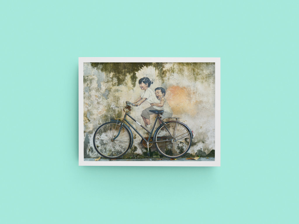Graffiti Children on Bicycle Art Print in high resolution Malaysia travel poster