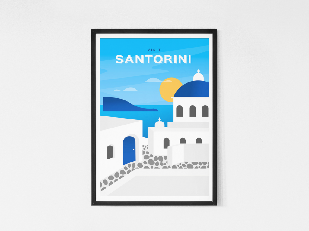 Santorini City Travel Poster | Contemporary illustration Art Print