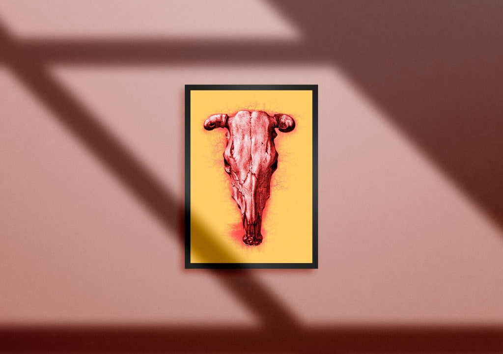 Cattle Skull,, Giclée Art Print in high Resolution, High-Quality Poster.