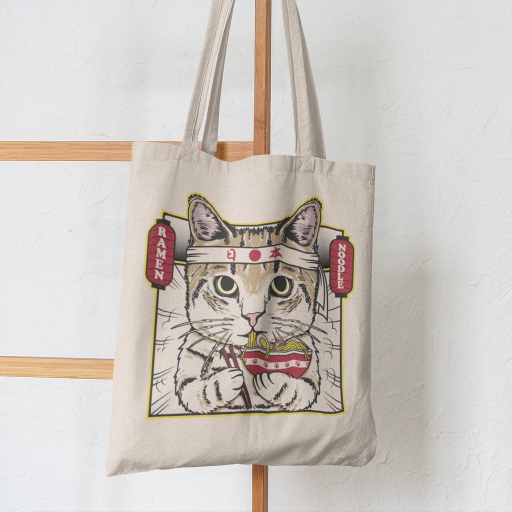 Ramen Noodle Cat tote Japan, Japanese Tote Bag, gift cotton shopper bag.