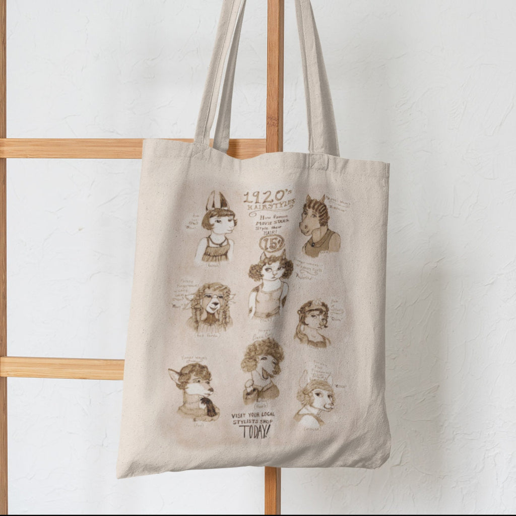 1920's Hairstyles Tote Bag, Hairdressers tote bag, Cat, dog, horse shoulder bag.