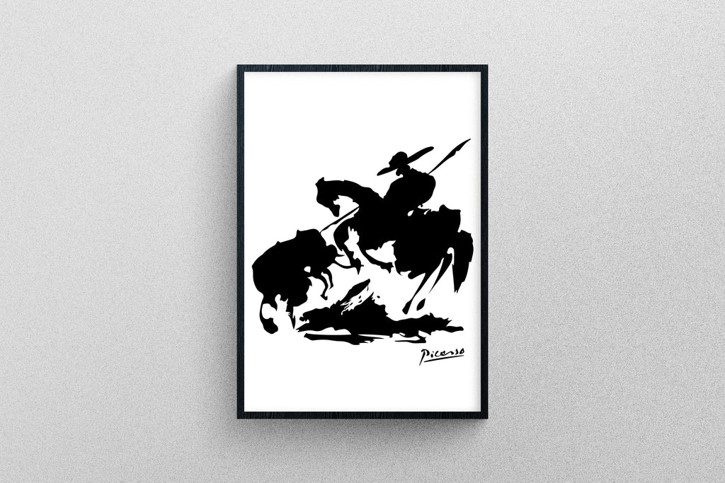 Picasso's Bullfighting on Horse line drawing Poster Art | Exhibition Print in High Resolution