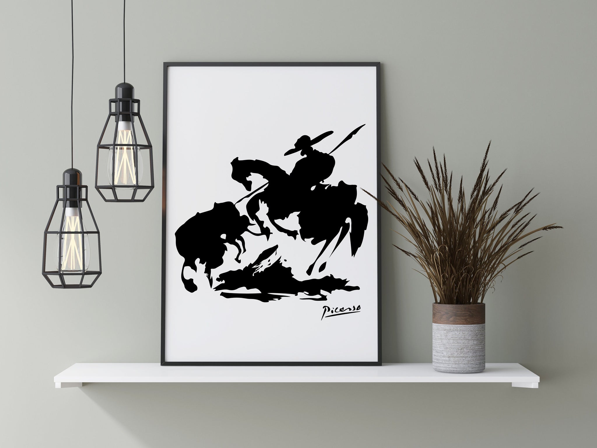 Picasso's Bullfighting on Horse line drawing Poster Art | Exhibition P ...