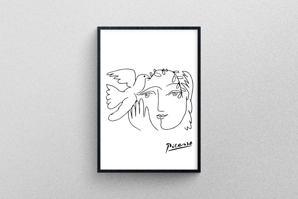 Picasso's Dove and Face Poster Art Drawing | Exhibition Print in High Resolution